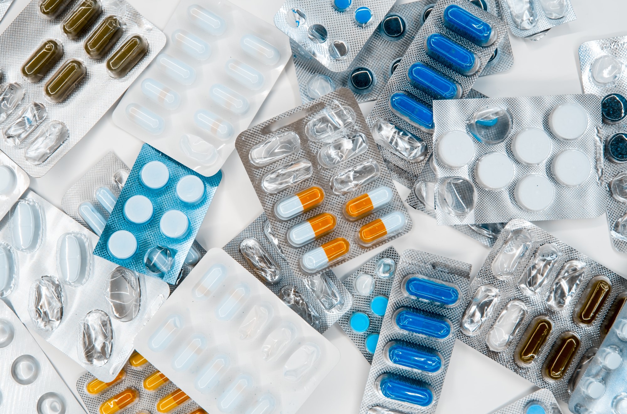 Photograph of unused medicines, including antimicrobials (and antibiotics), that need to be taken properly and returned to a pharmacy